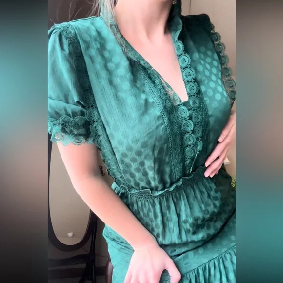 Green Swiss Dot Max Studio Maxi Dress - Picture 4 of 6